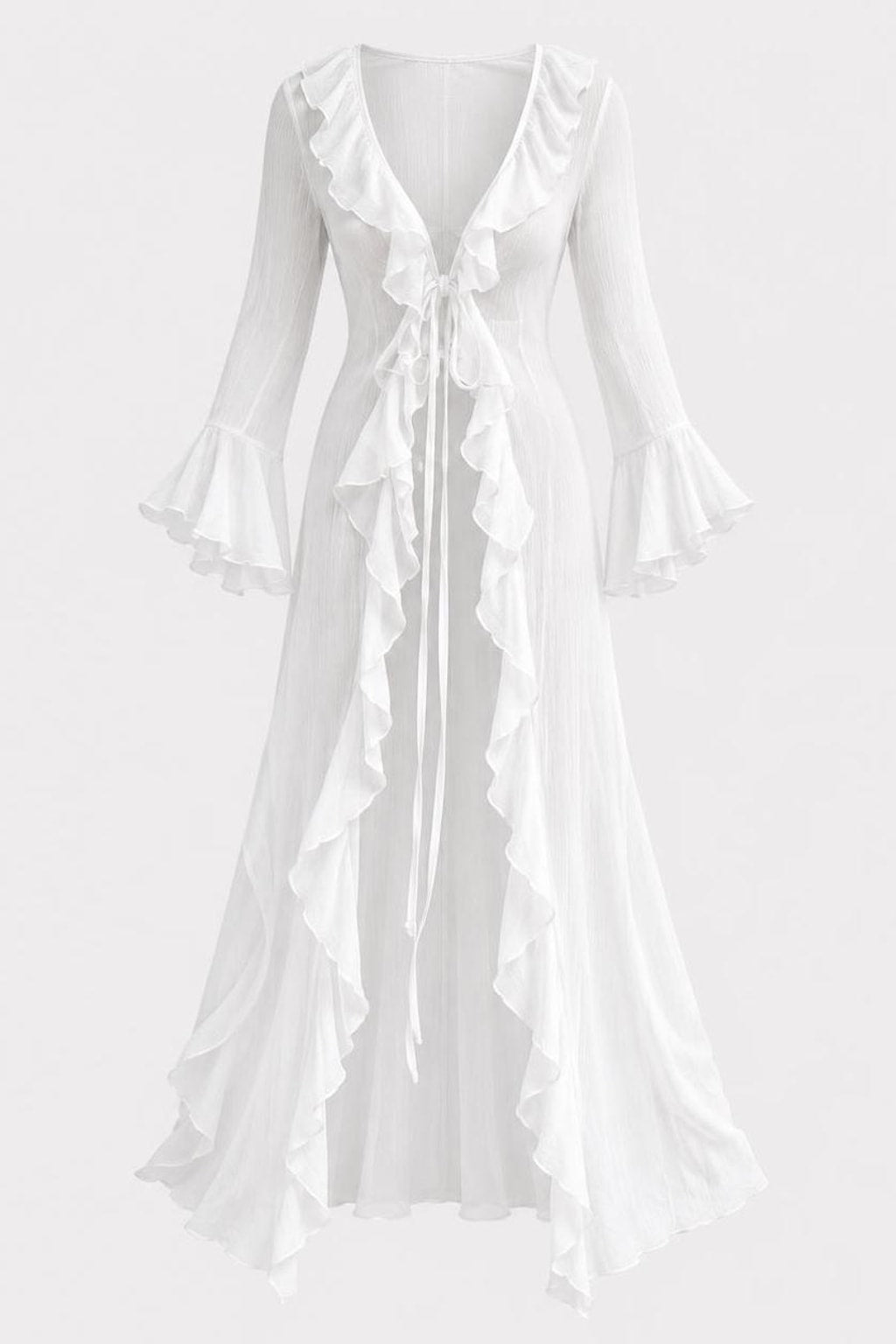 Chiffon Beach Cover-Up With Ruffled V-Neck - 1