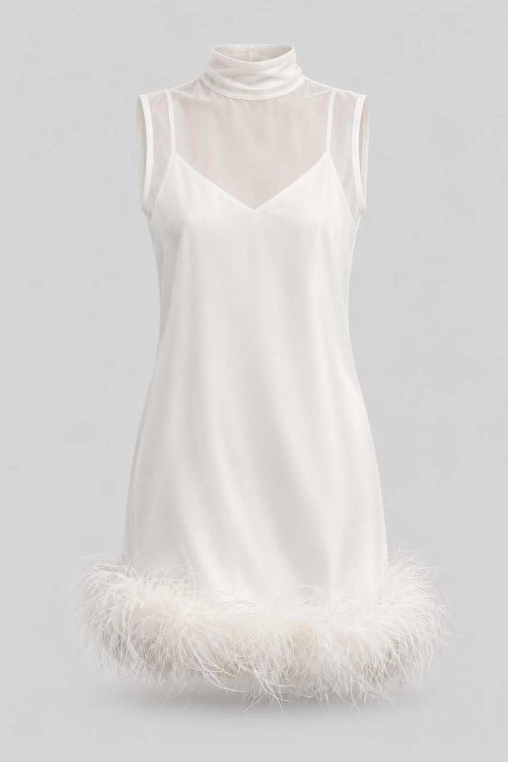Knit Mini Dress With Feather Trim - 1