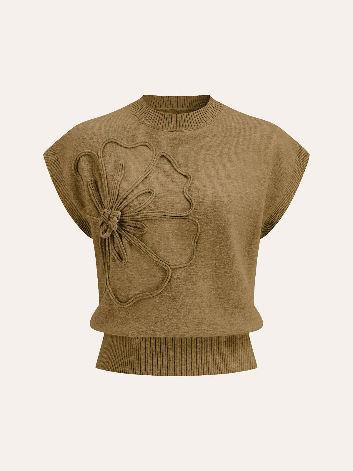 Flower Applique Cap Sleeve Knit Top - view 8