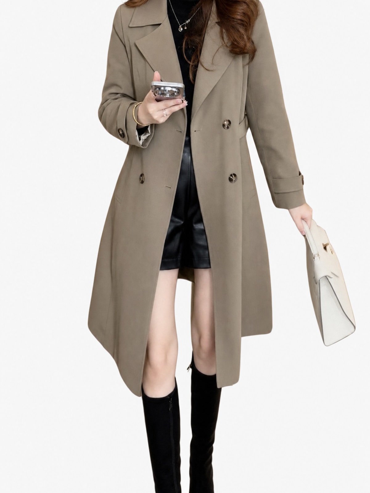 Belted Longline Trench Coat Classic Everyday Outerwear - 2