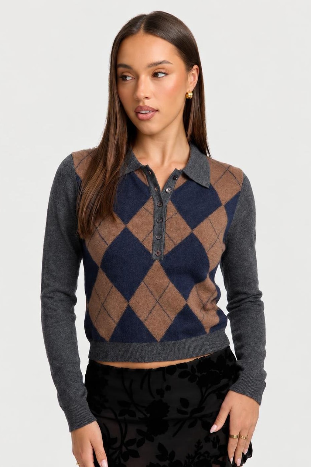 Argyle Knit Polo Sweater - 2