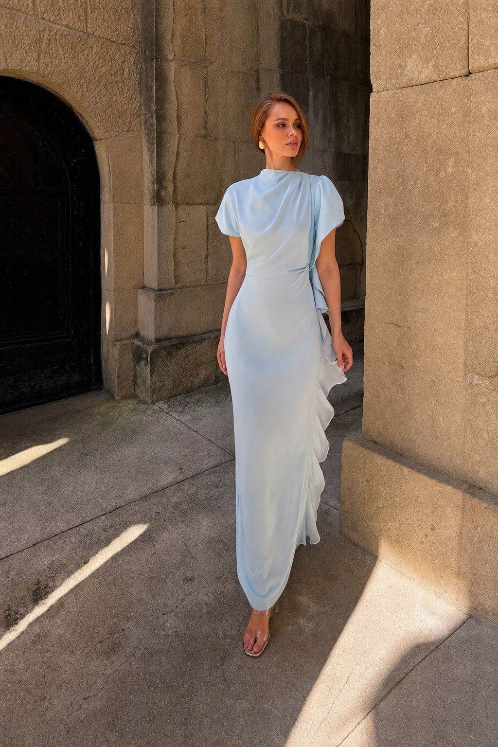 Satin Mermaid Evening Dress with Pleated Skirt - 2