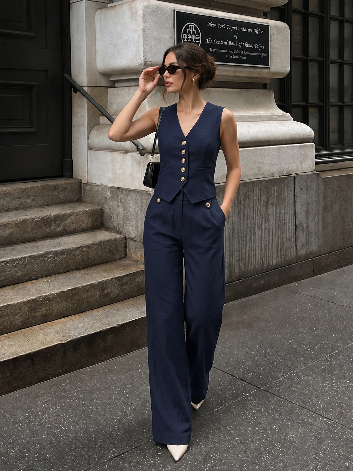 Polyester-Blend Cropped Vest And Wide-Leg Set - 5