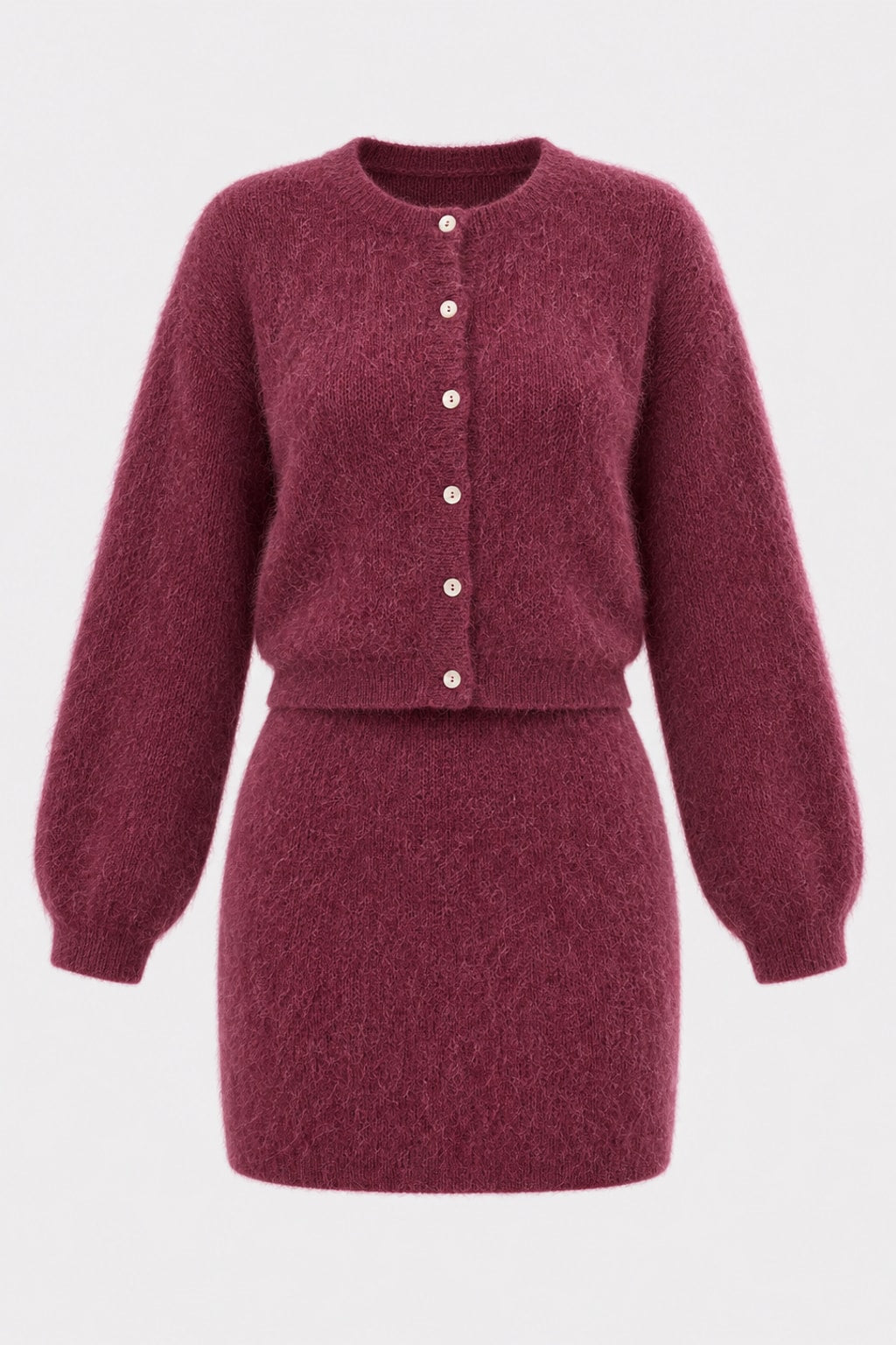 Synthetic Knit Skirt Set Button-Down Mini Cardigan Outfit - 1