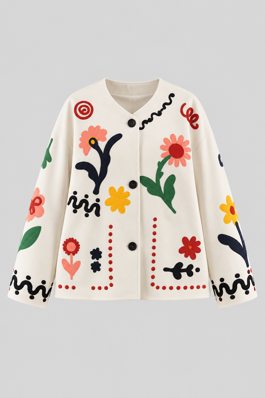 Polyester Jacket With Floral Embroidery - 1