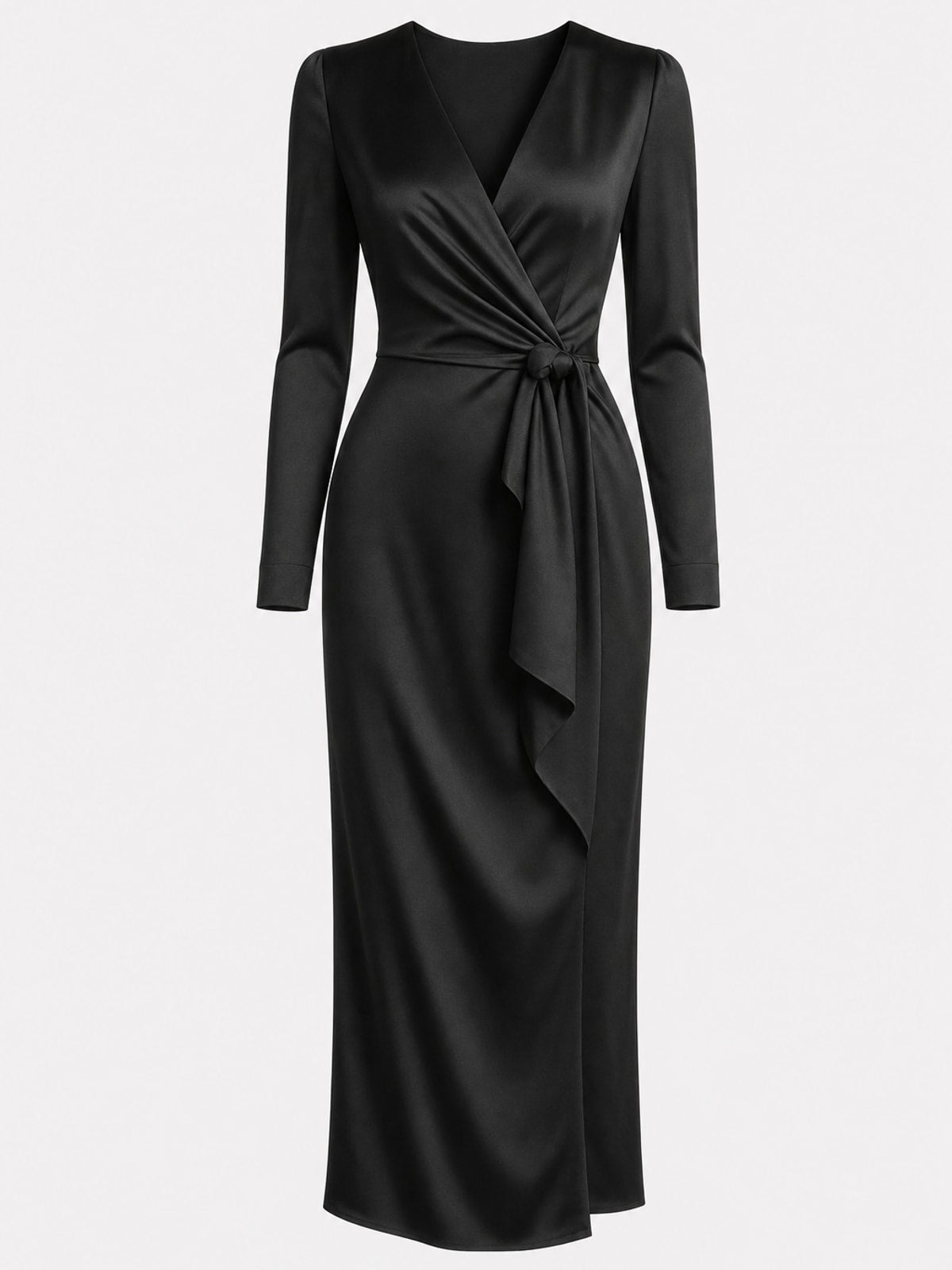 Elegant Satin V-Neck Tie-Waist Midi Dress - 1