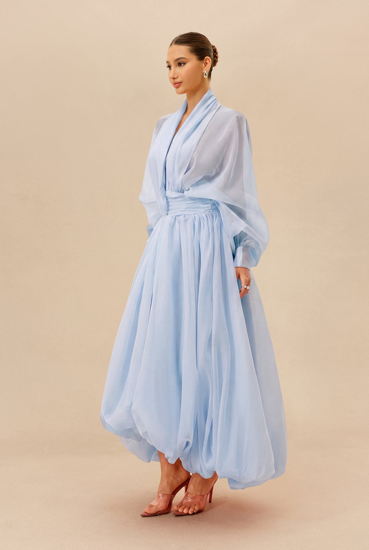 Organza Puff Sleeve Maxi Dress in Blue - view 5