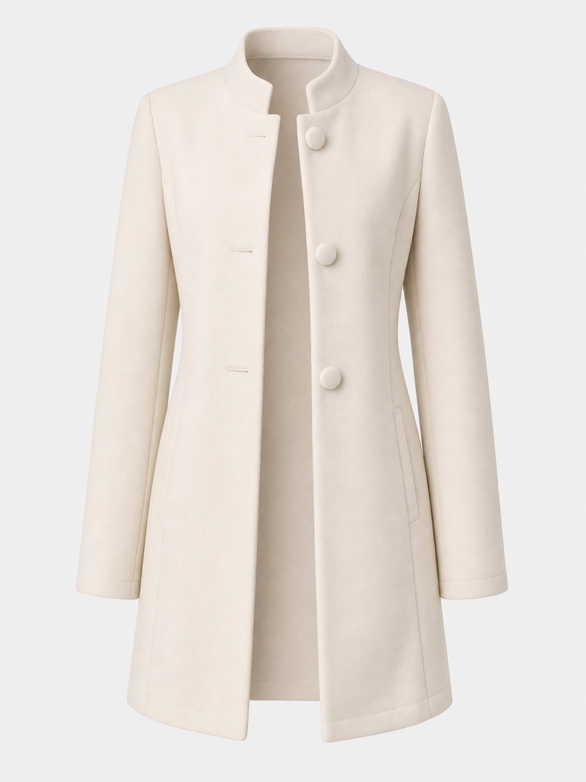 Cozy Women's Stand Collar Coat With Tailored Fit & Pockets - 1