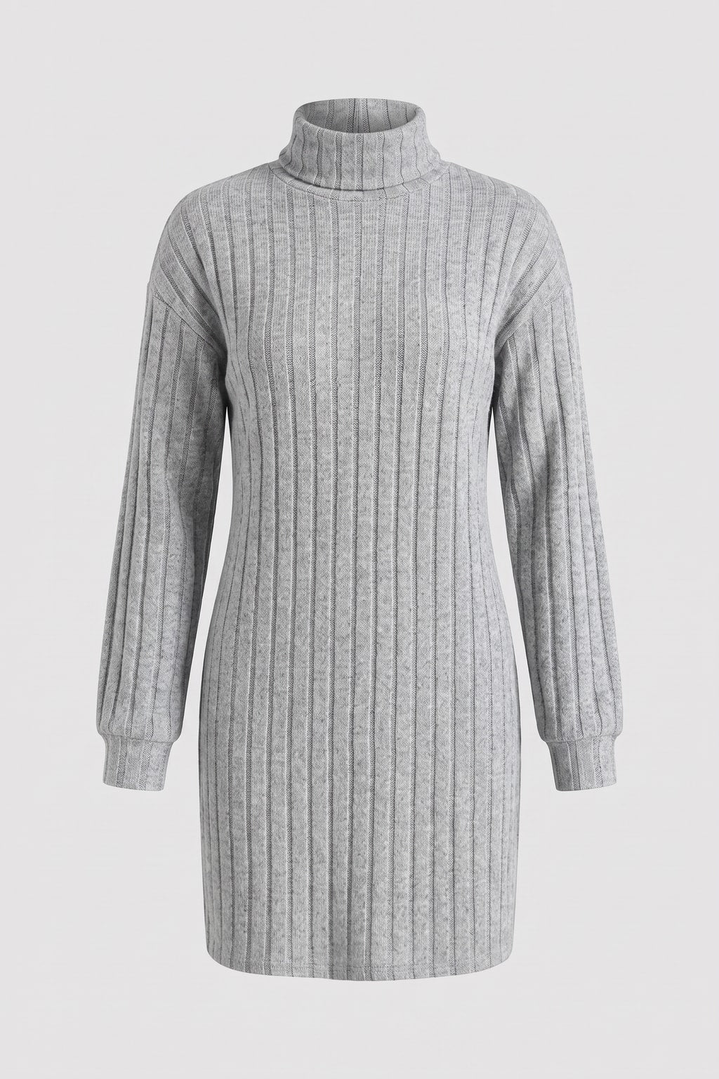 Ribbed Knit Turtleneck Dress - 1