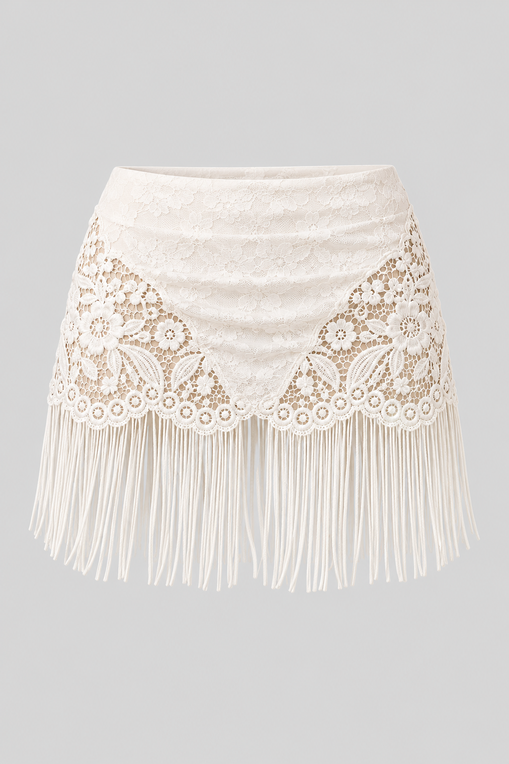 Lace Mini Skirt With Tassel Hem - 5