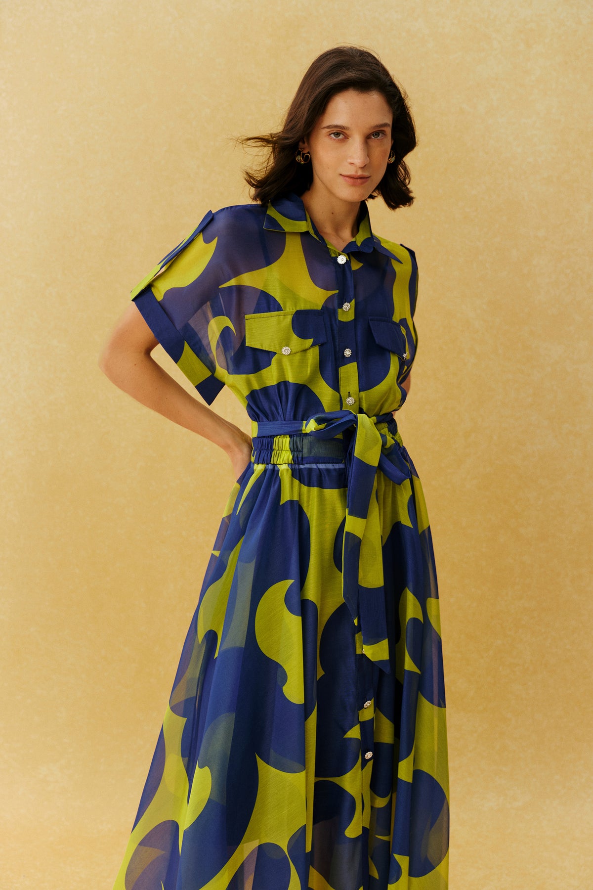 Sheer Abstract Print Maxi Dress - 3