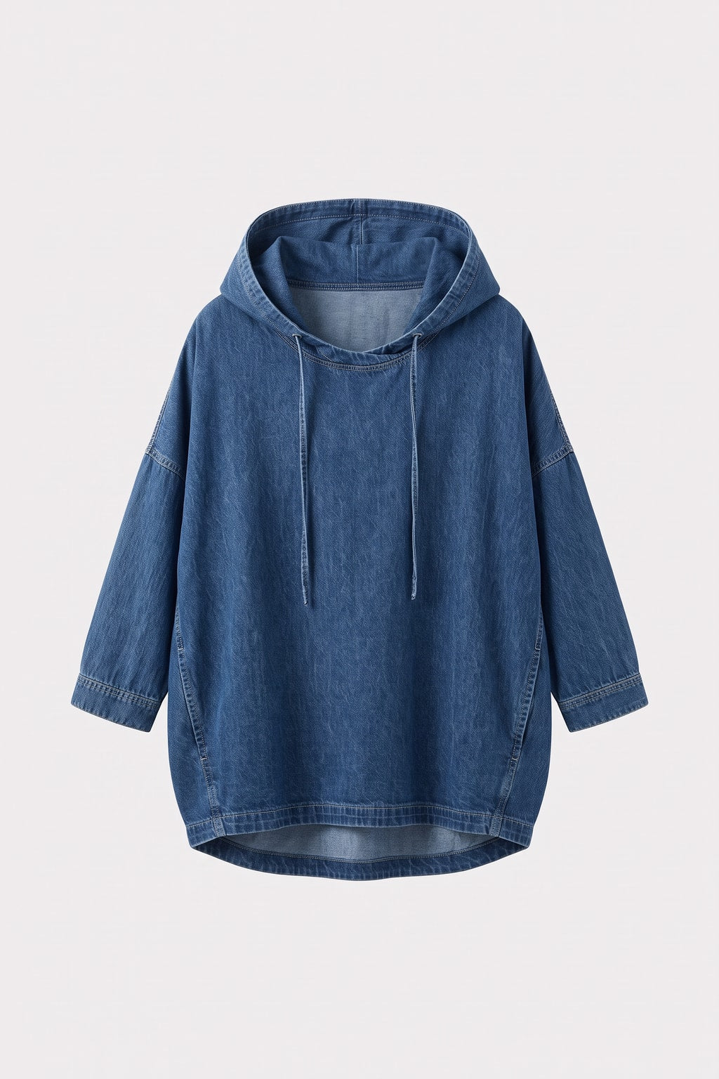 Denim-Look Oversized Dropped-Shoulder Hoodie - 1