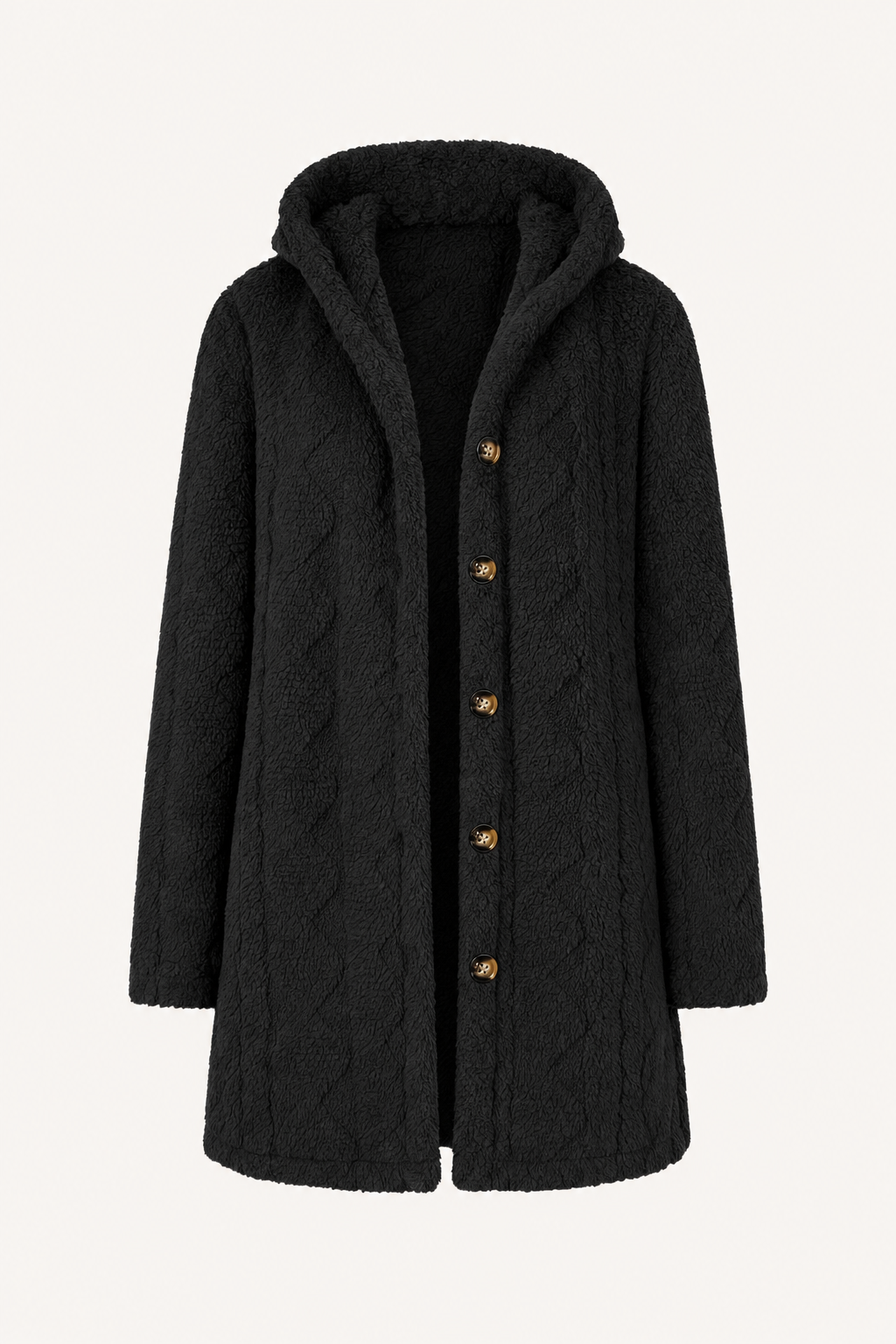 Black textured button front coat