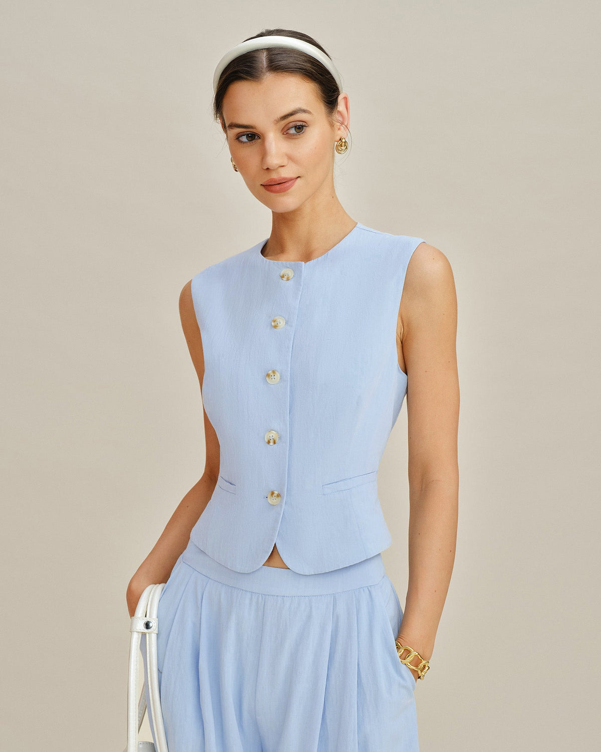 Blue Slim-Fit Vest With Pockets For Office Wear - 2
