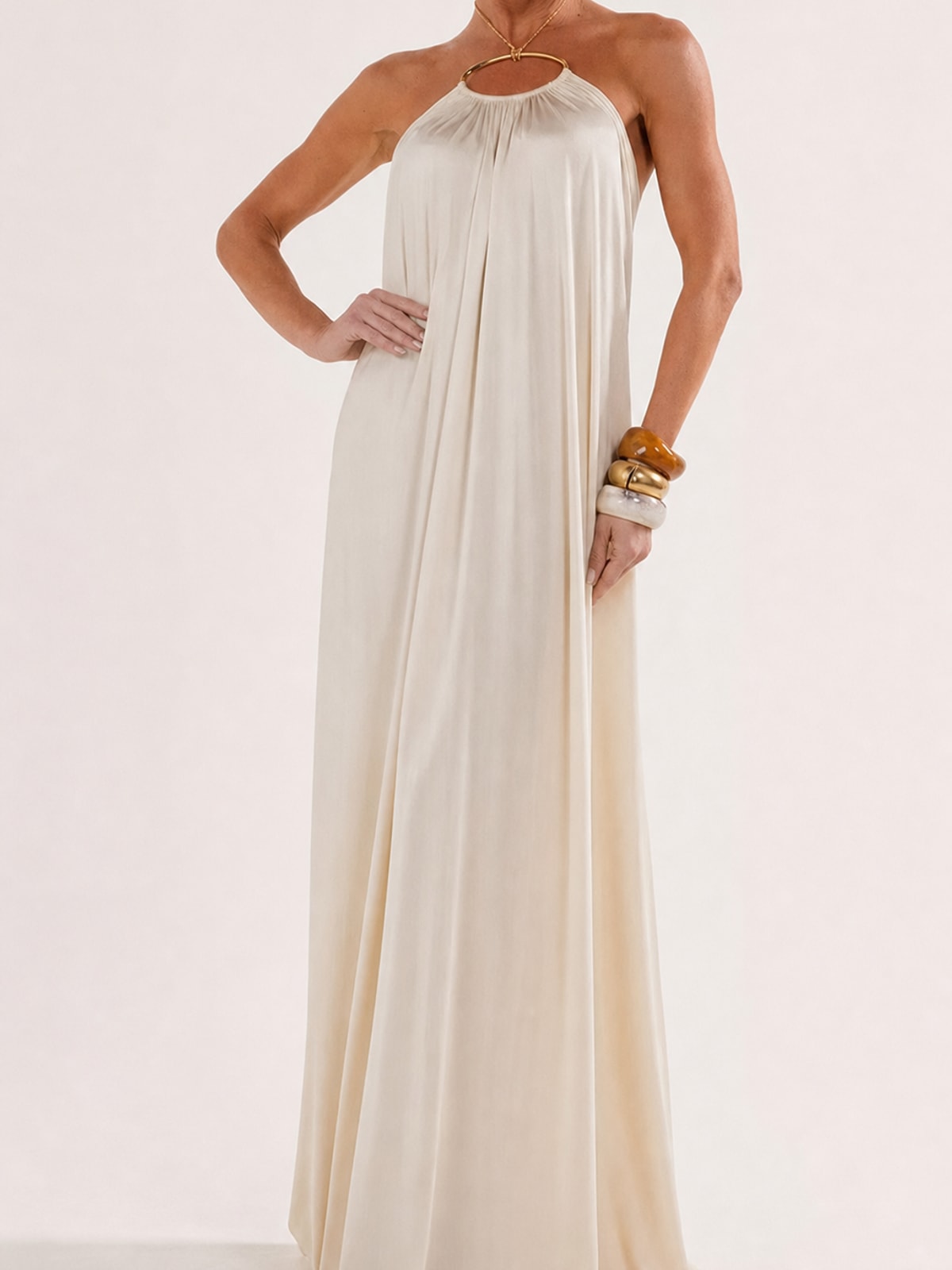 Effortless Polyester Halter Maxi Dress With Metal Chain Neckline - 7