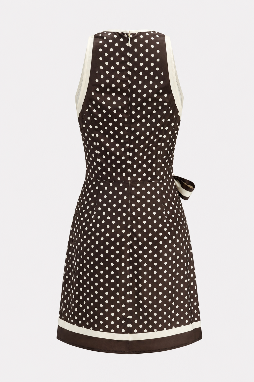 Brown satin polka dot tie-waist mini dress - view 5
