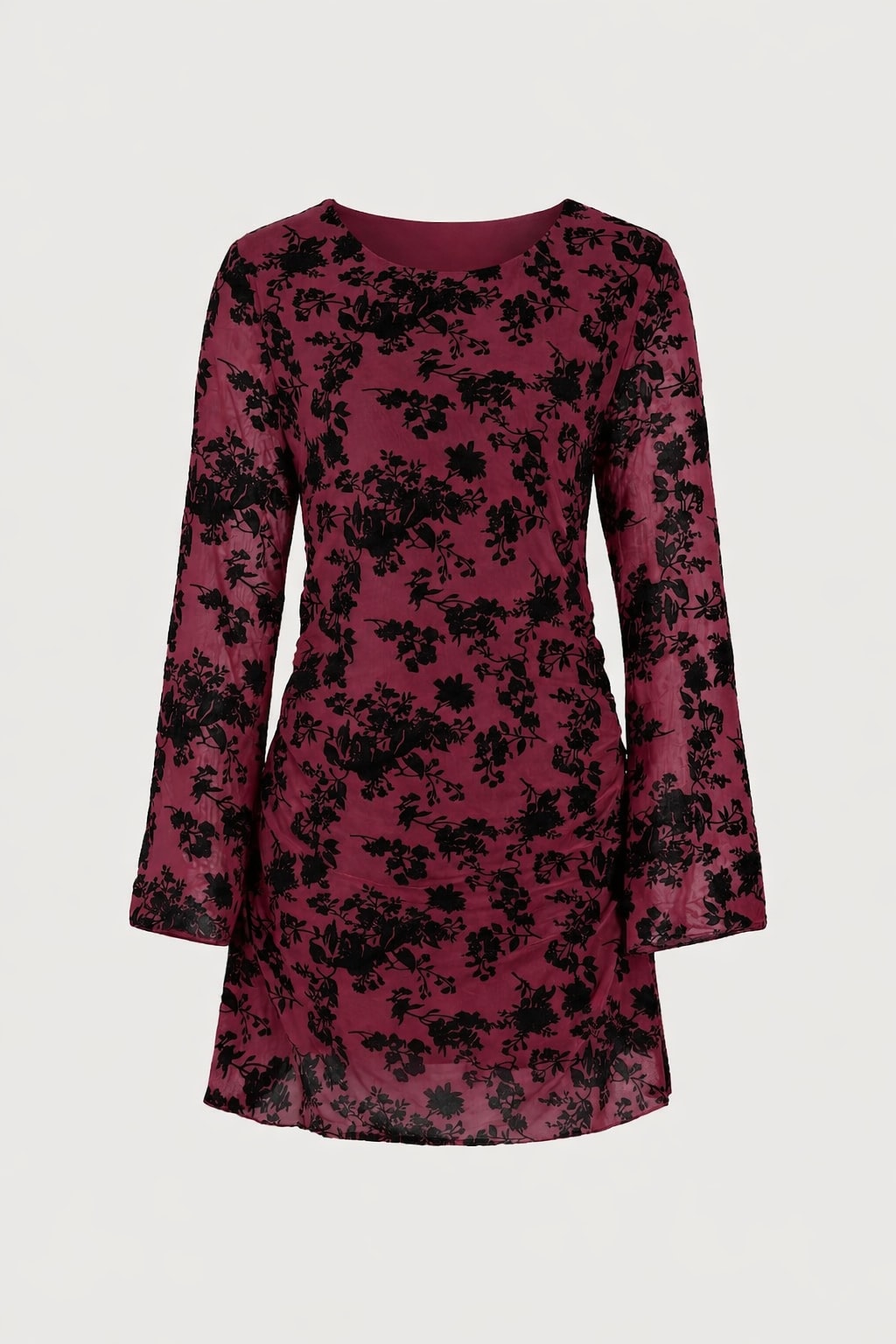 Polyester Mini Dress With Red Bell Sleeves - 1