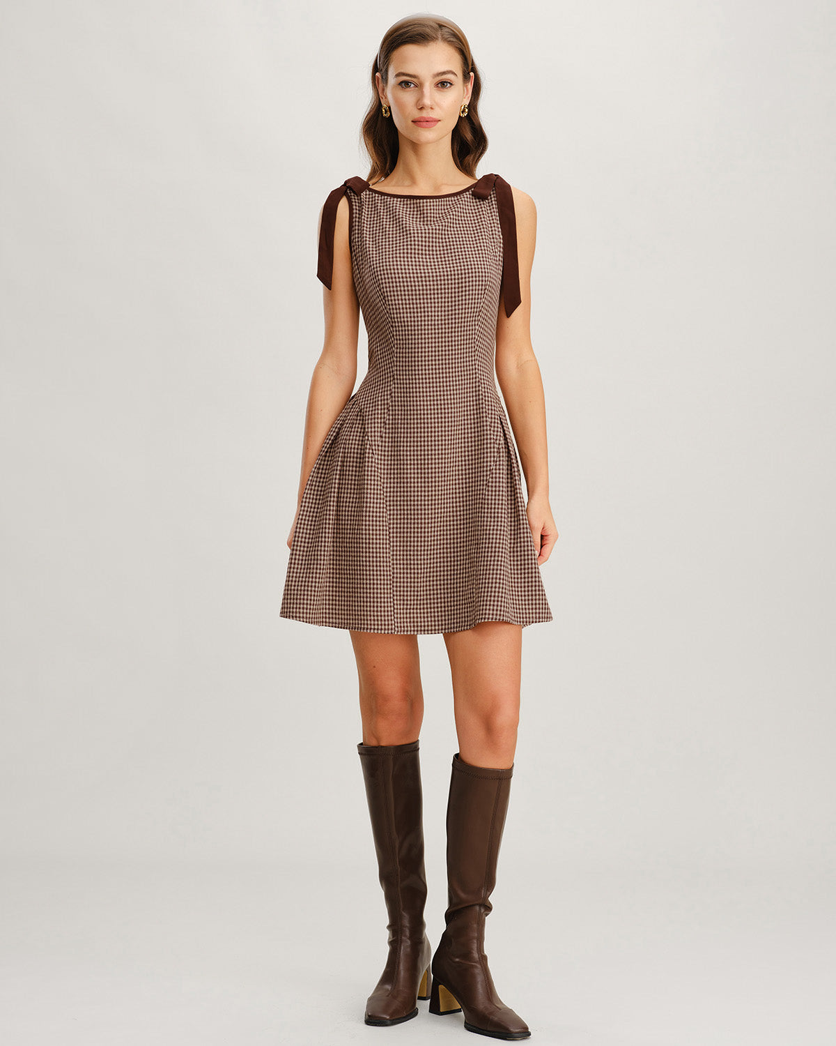 Gingham Tie-Strap Mini Dress - A-Line Cotton Sundress - 2