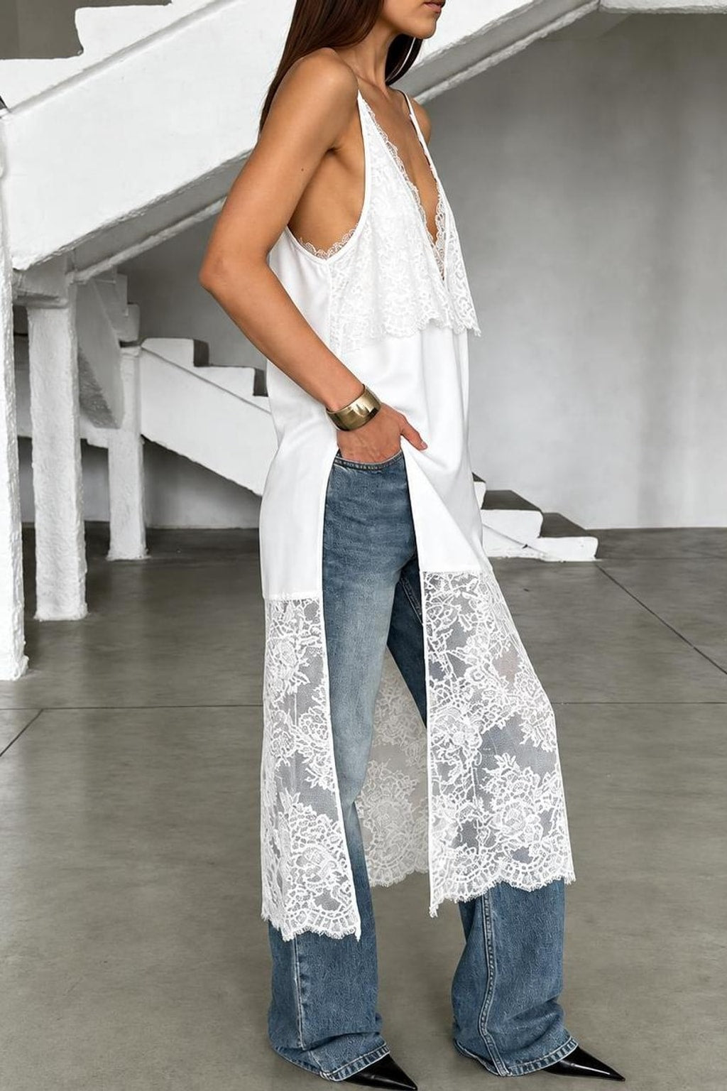 Polyester Blend Dress With Lace Detail - 2