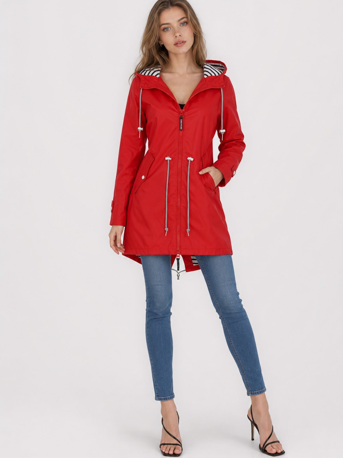 Cozy Water Repellent Hooded Rain Jacket with Drawstring Waist - 5