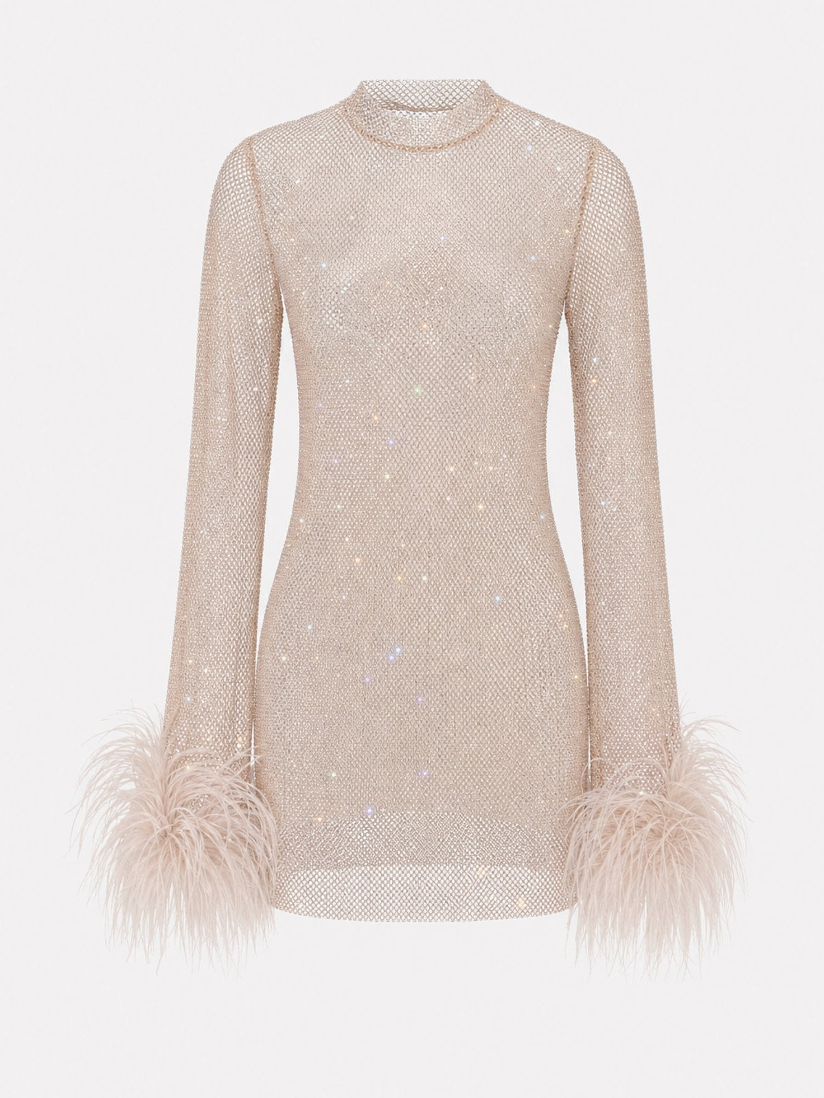Effortless Polyester Feather Sleeve Rhinestone Mini Dress - 1