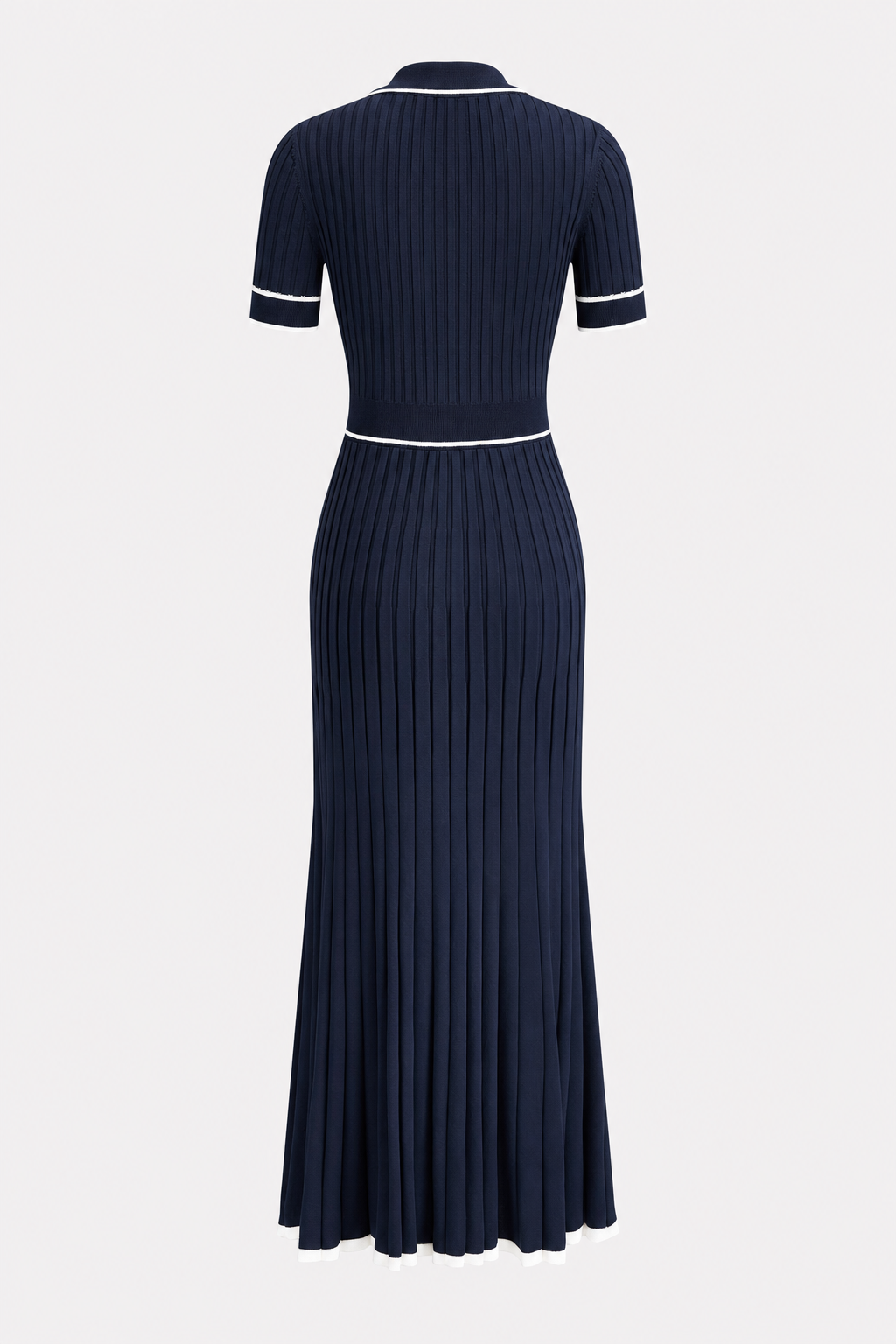 Blue Rib Knit Midi Dress, Contrast Collar - view 6