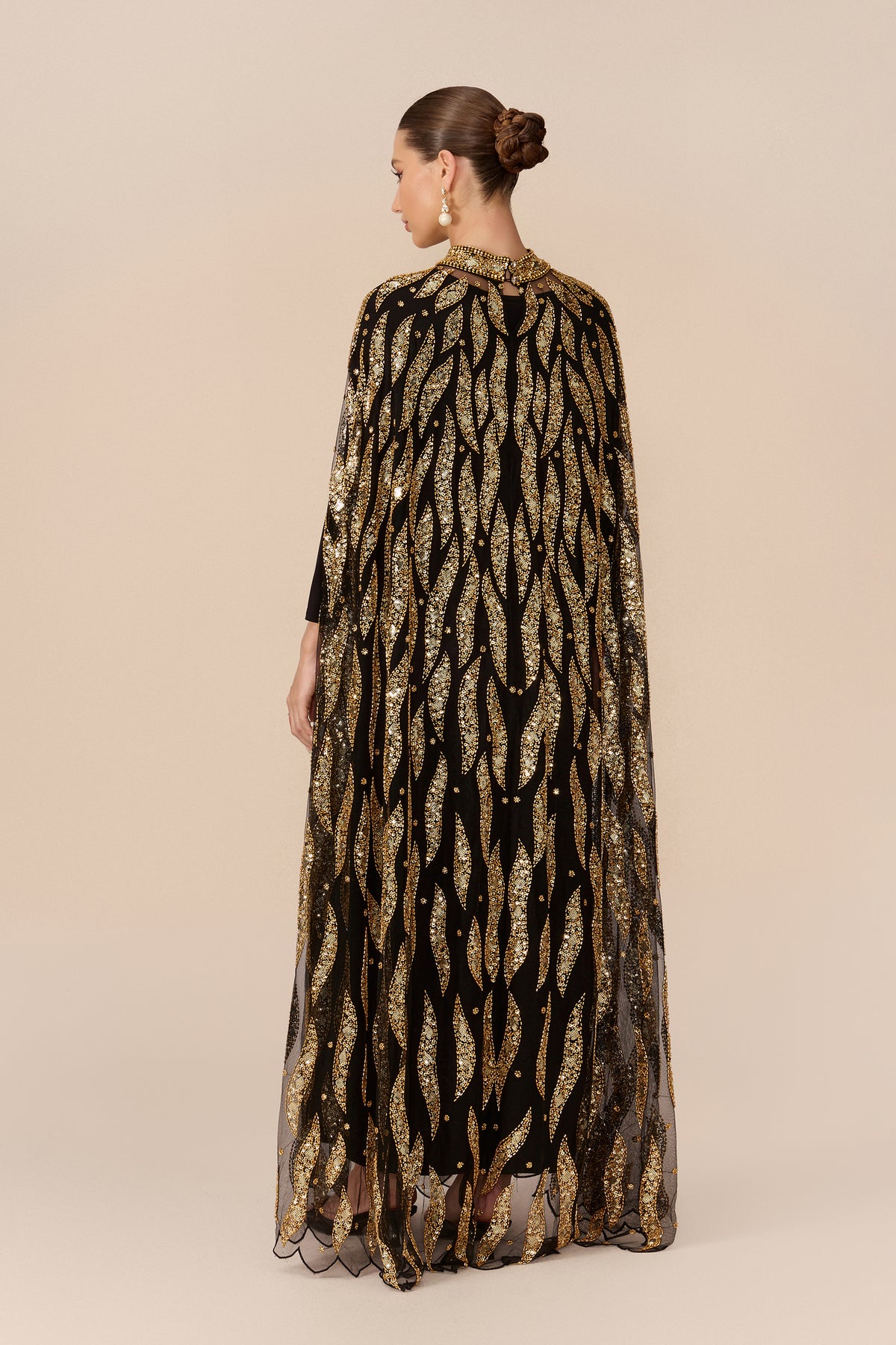 Sequin Embroidery Cape-Sleeve Maxi Dress - 5