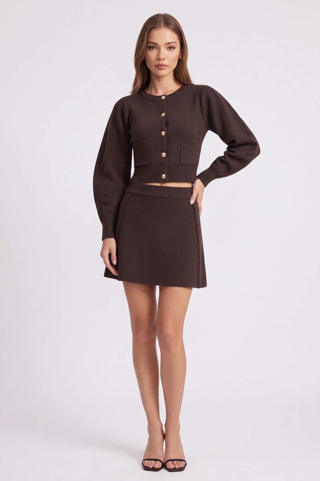 Knit Long Sleeve Top and Skirt Set - 2