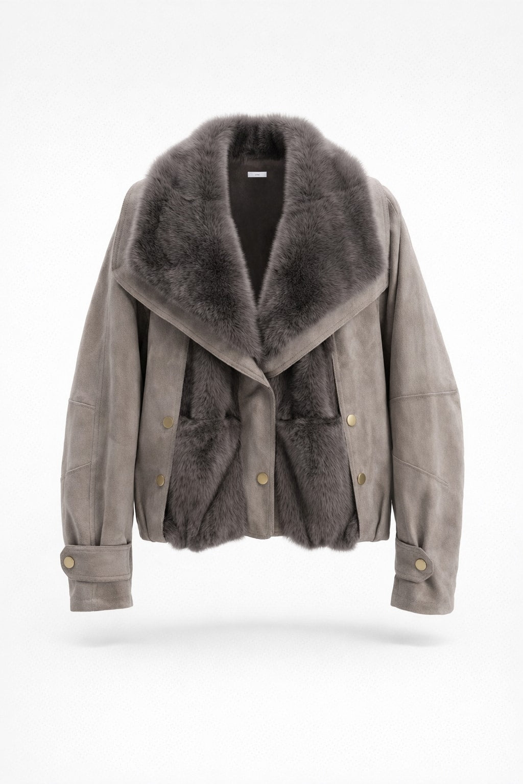 Suede Goose Down Short Coat With Fur Detail - 1