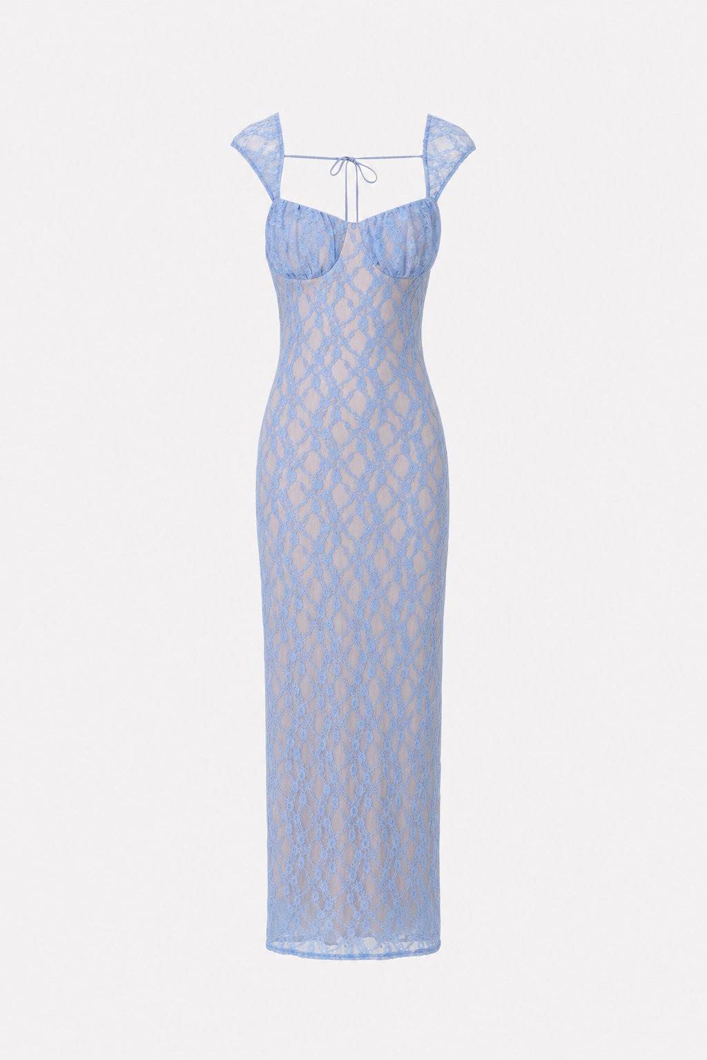 Blue Lace Sweetheart Maxi Dress With Flattering Ruched Waist - 1