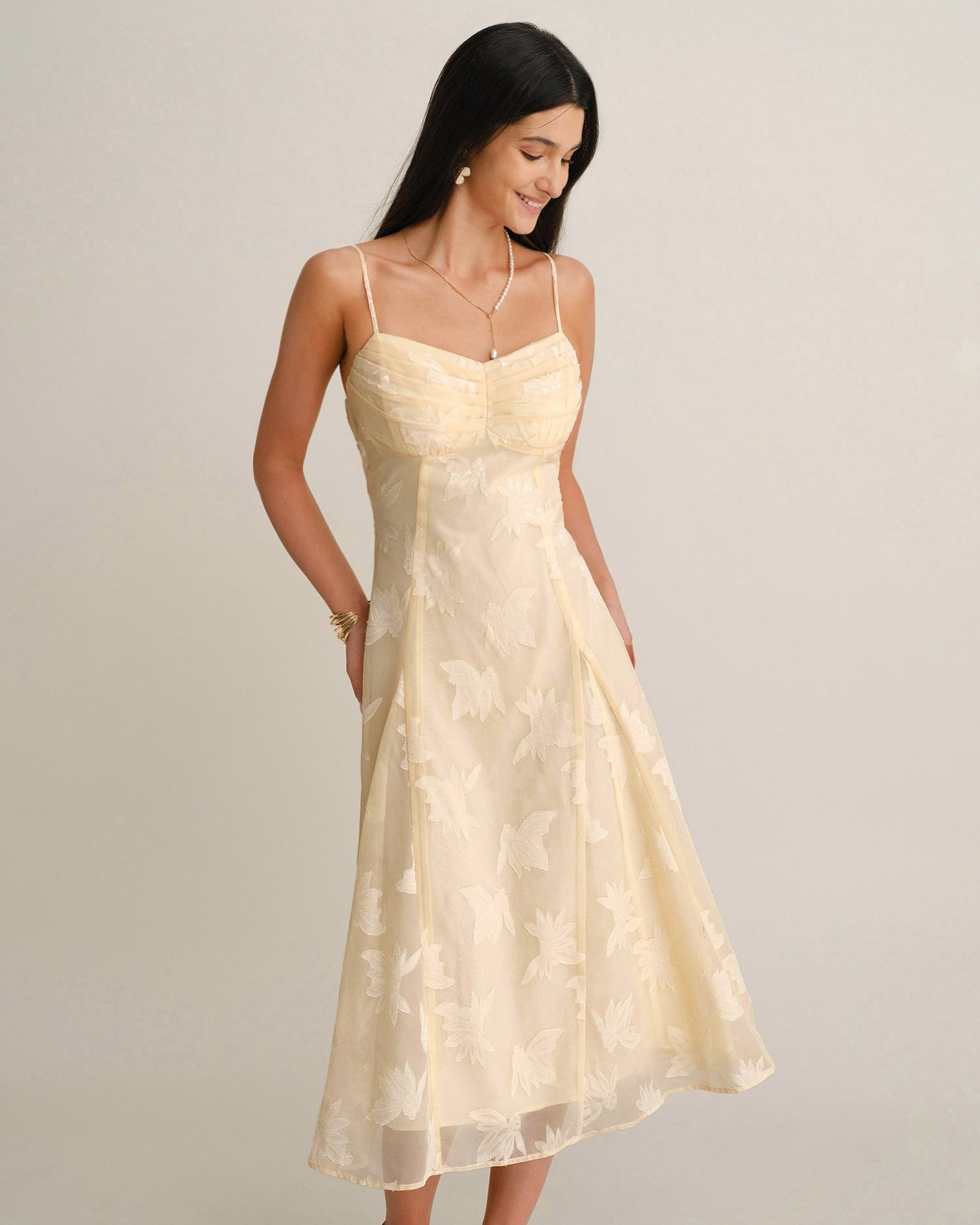 Floral Jacquard Backless Slip Midi Dress - view 6