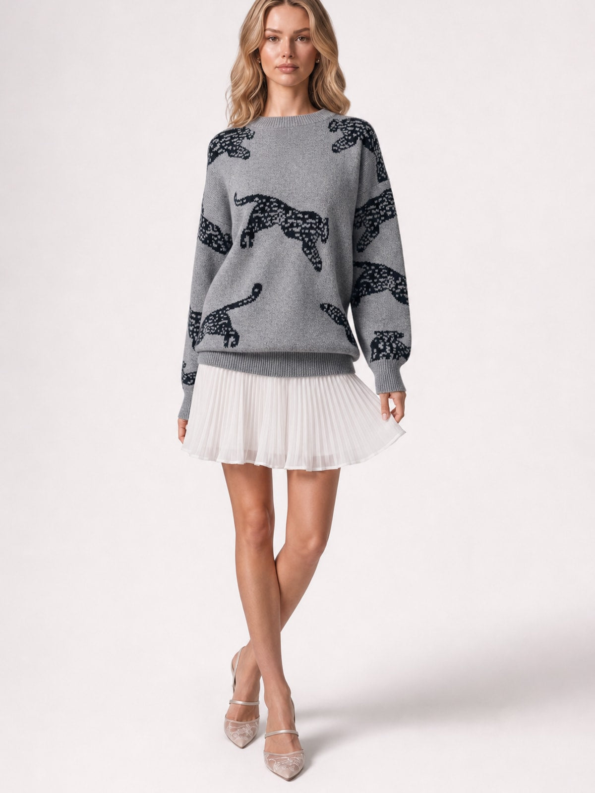 Leopard Print Knit Sweater - 8