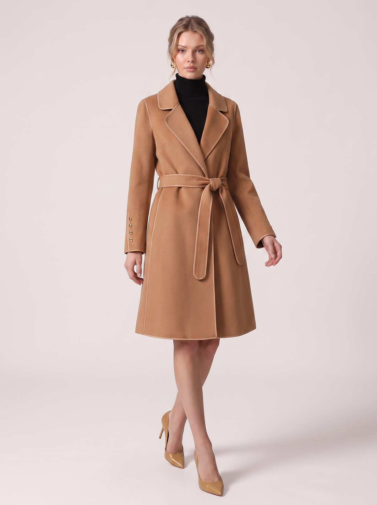 Wool blend overcoat with adjustable tie belt - view 3