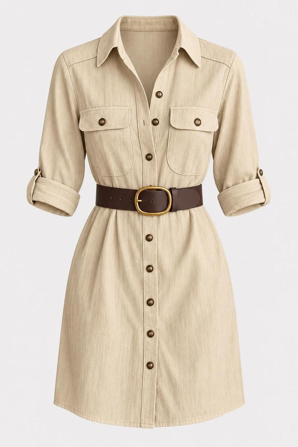 Polyester Long Sleeve Shirt Dress - 1