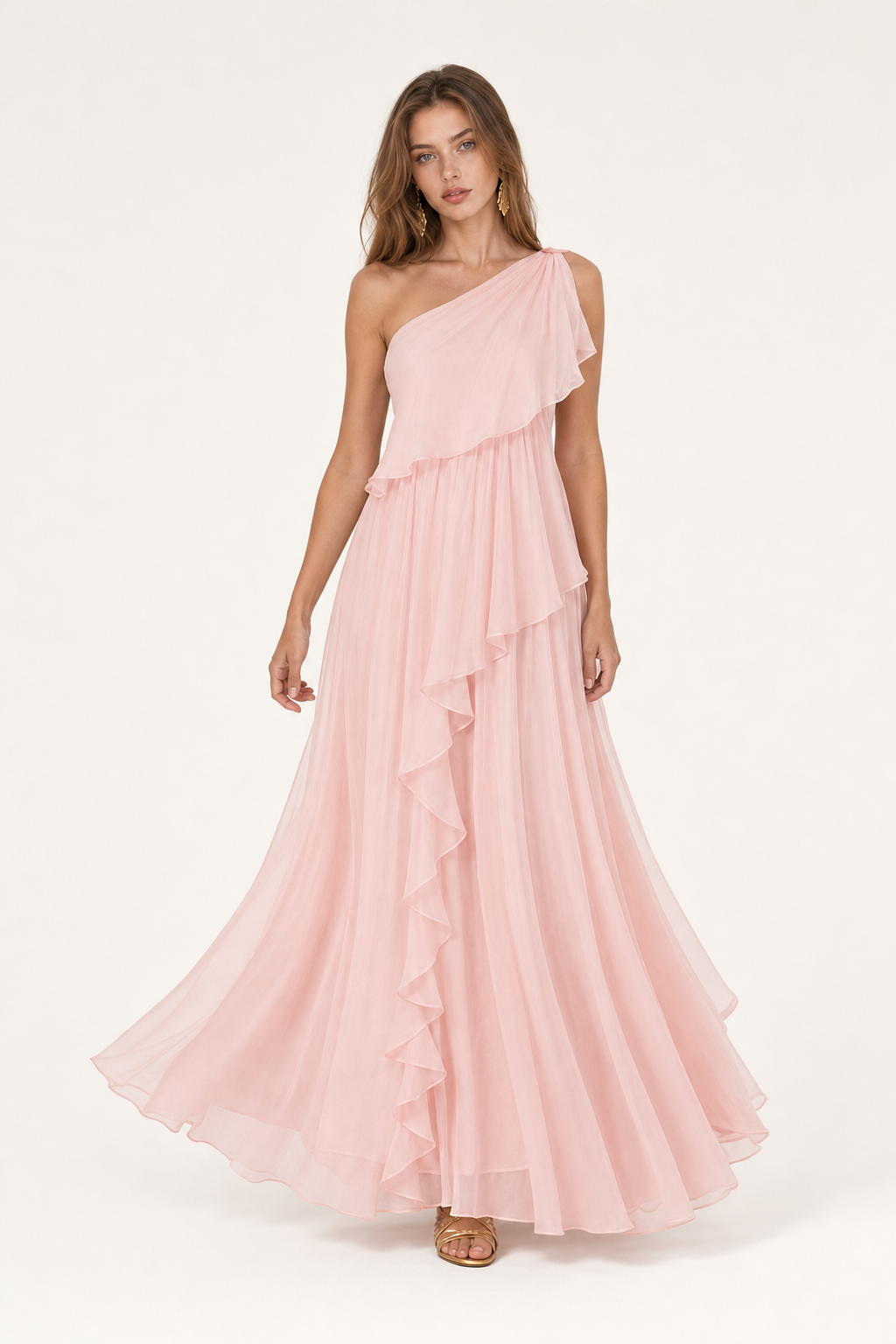Effortless Flowy One-Shoulder Ruffle Maxi Dress - 3