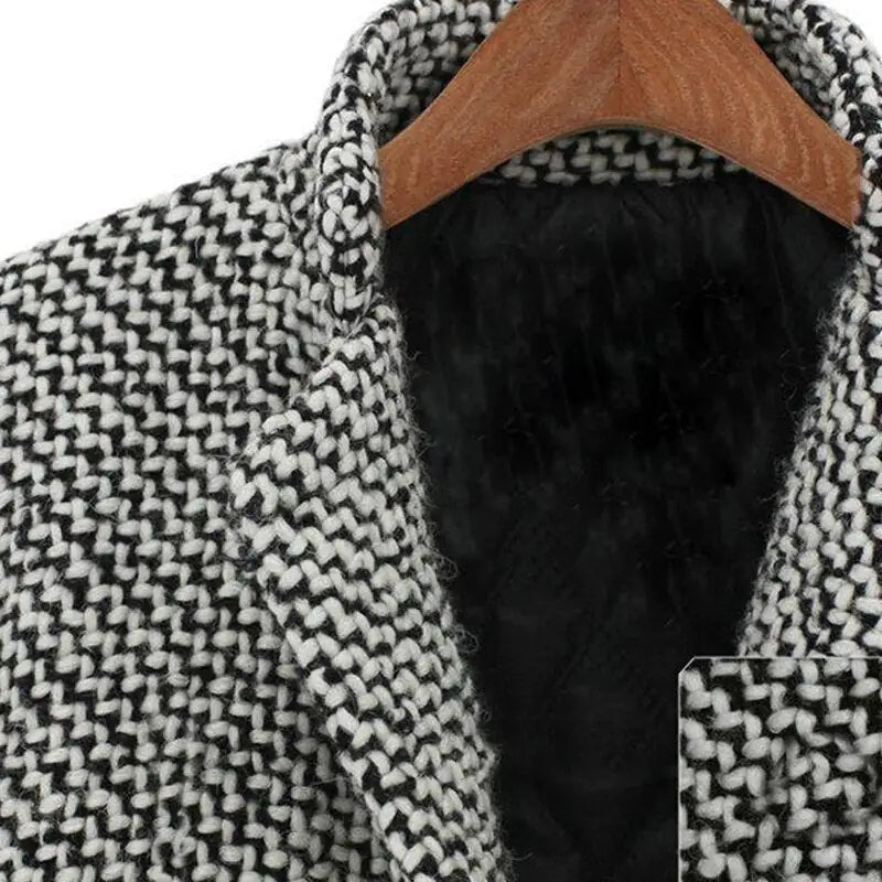 Long Wool Blend Coat in Black and White - view 5