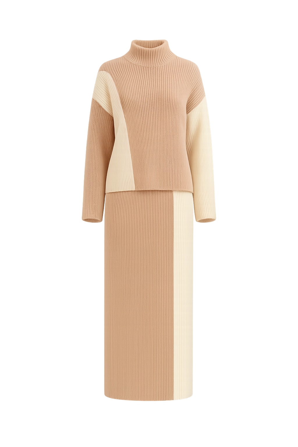 Cotton-Blend Knit Skirt Set With Vertical Panel Detail - 1