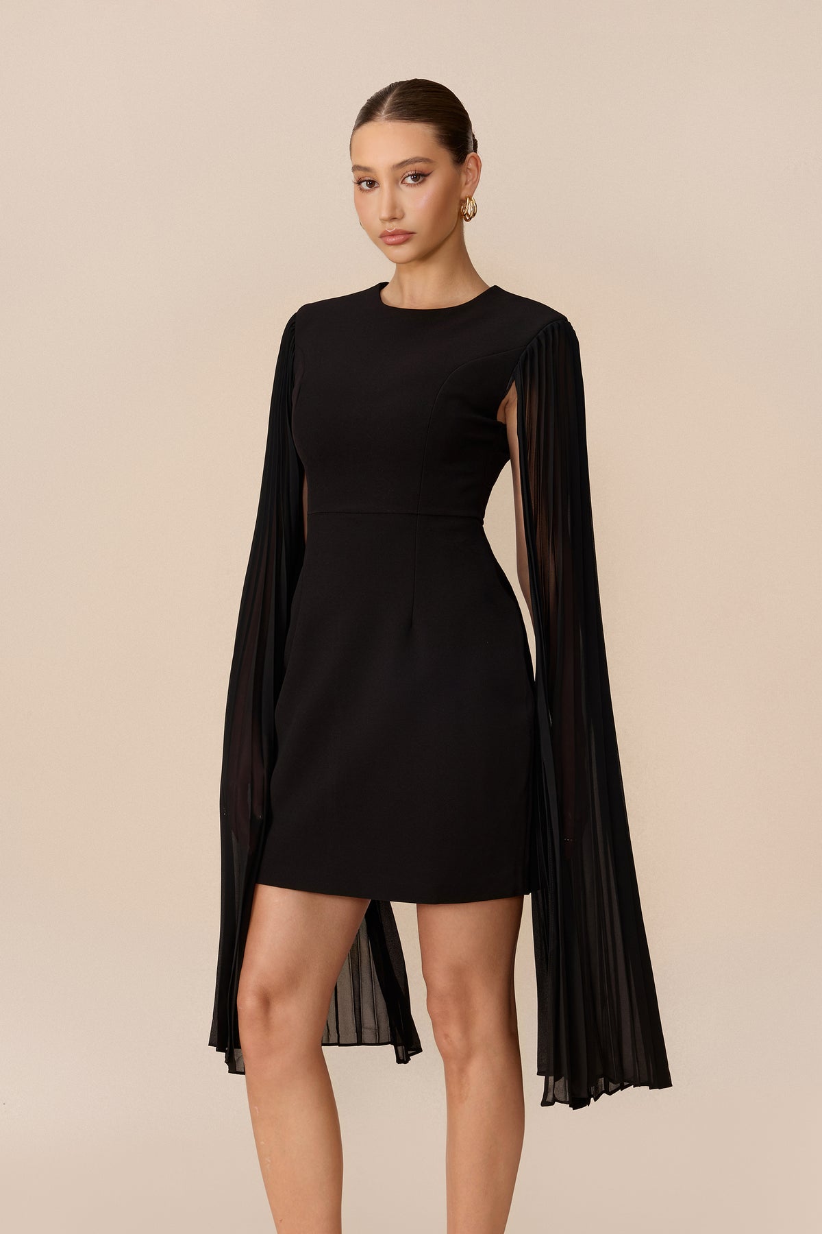 Polyester Fitted Cape-Sleeve Mini Dress - 5