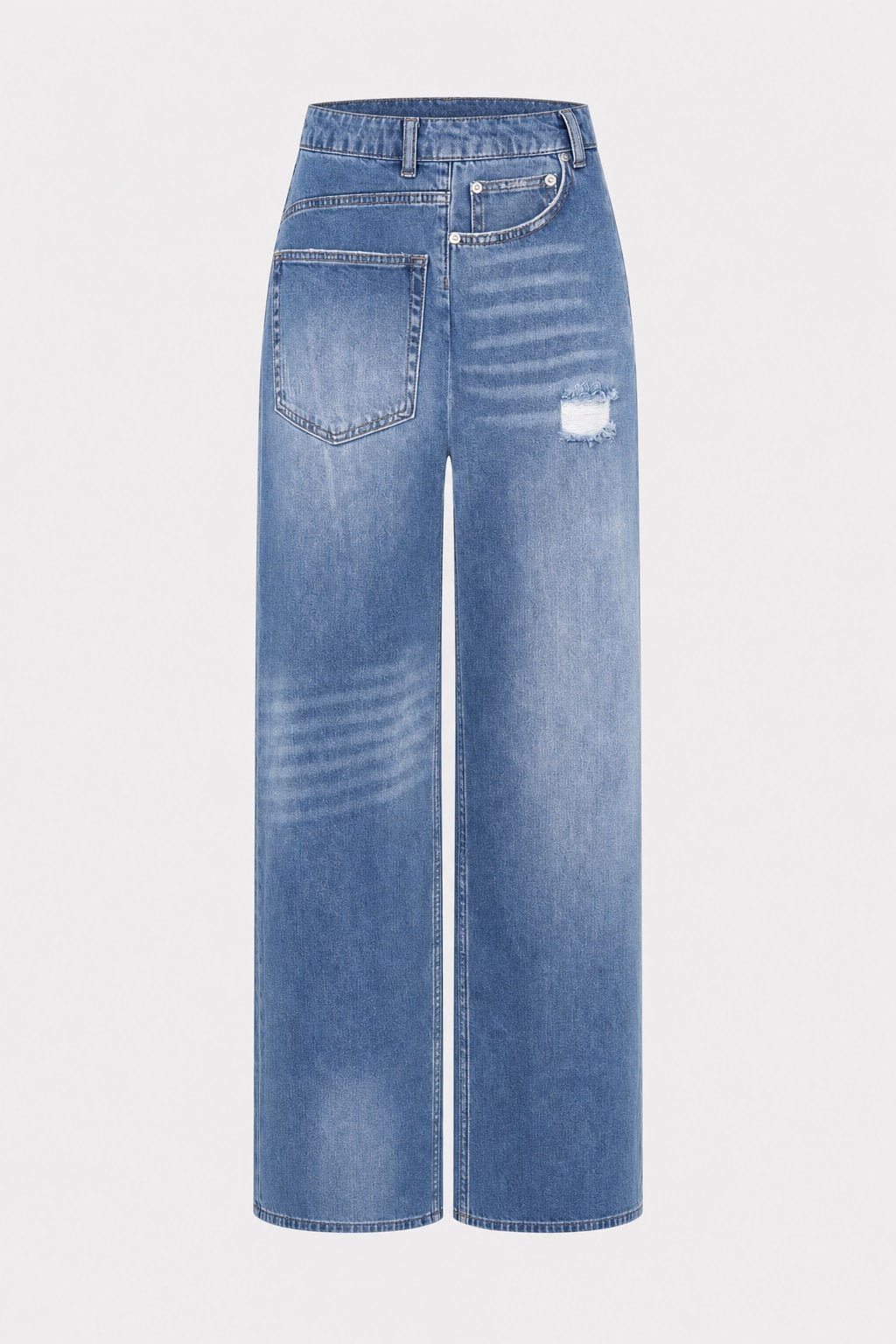 Denim Wide Leg Jeans With Asymmetrical Pockets - 1