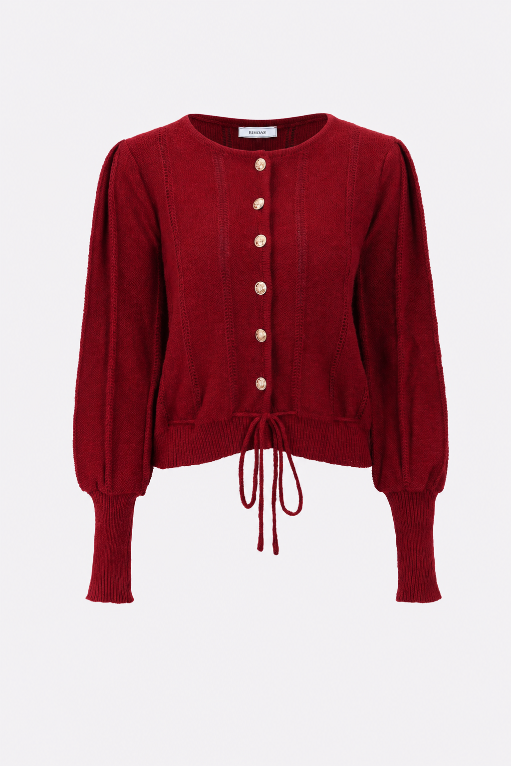 Lantern Sleeve Cardigan Soft Button-Front Knit Sweater - 1