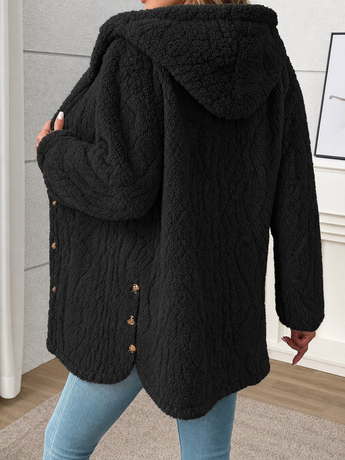 Textured Button Front Coat With Cozy Relaxed Fit - 3