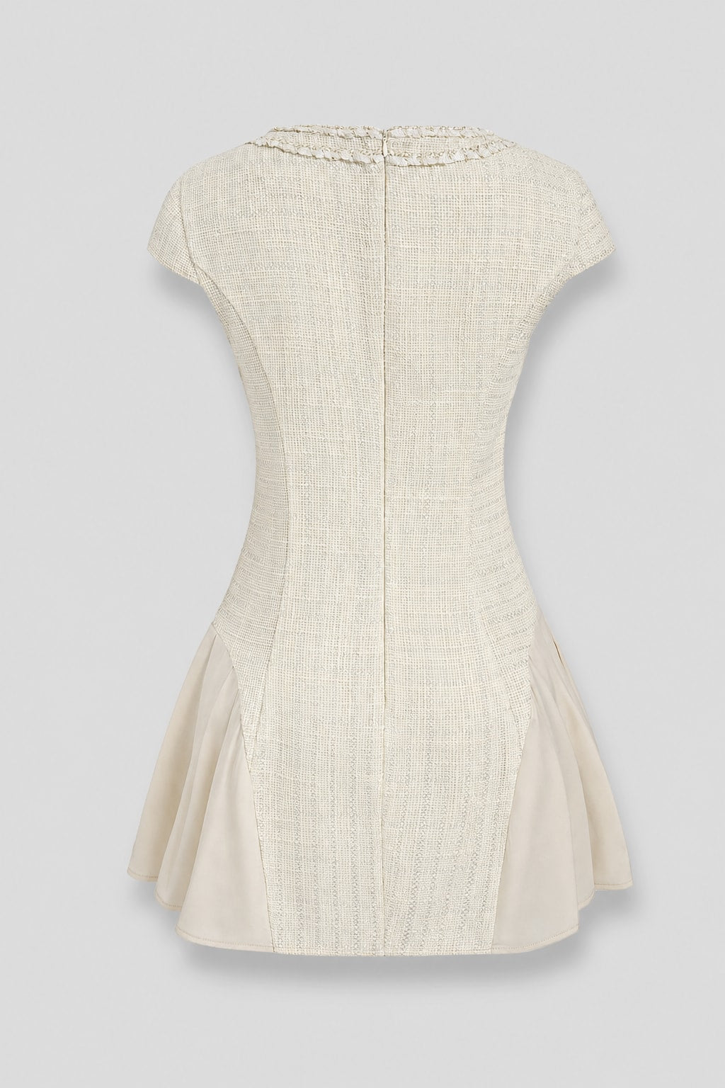 Textured Button-Sleeve Round Neck Mini Dress - 5