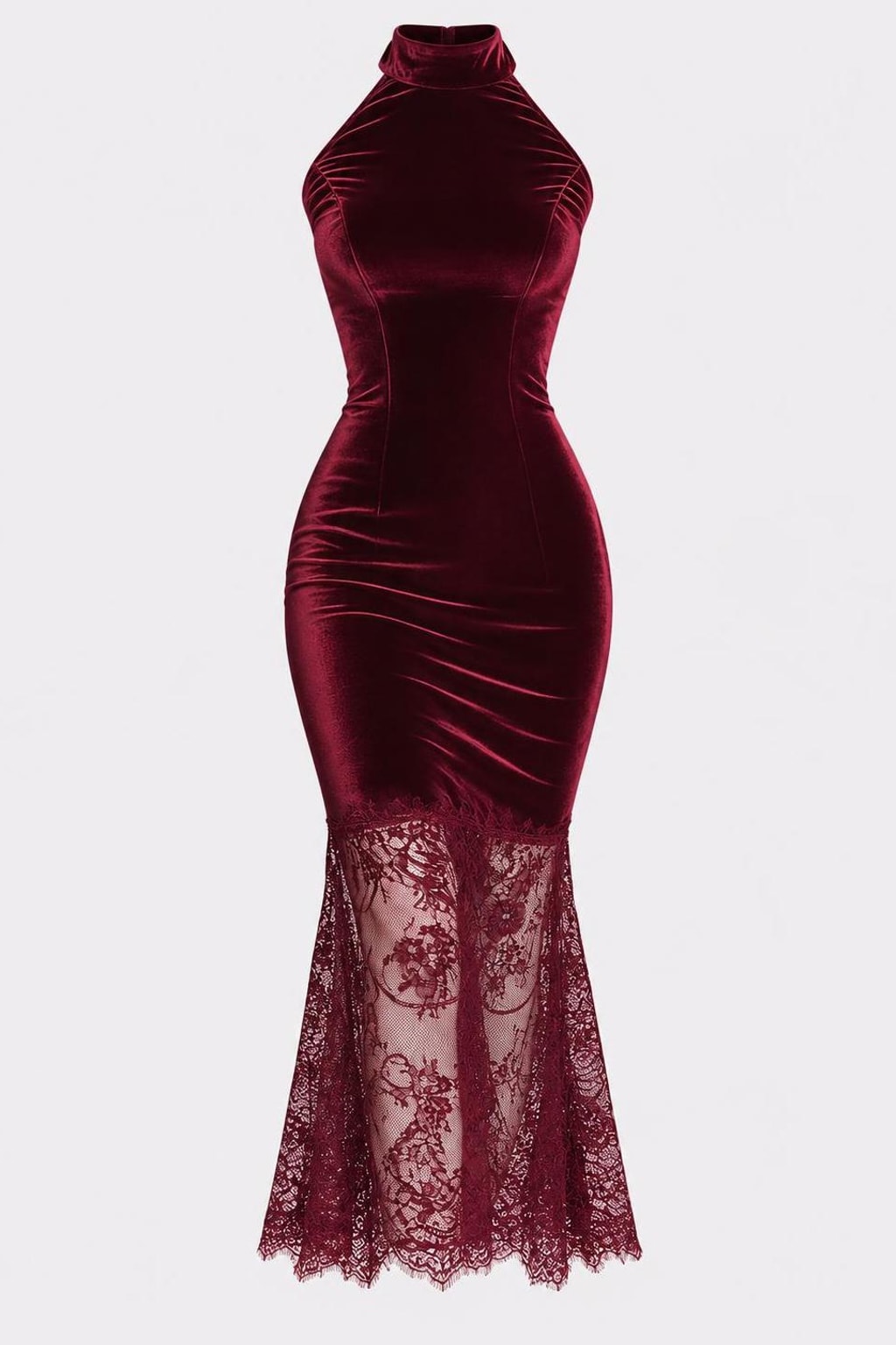 Velvet Midi Dress With Halter Neck - 1