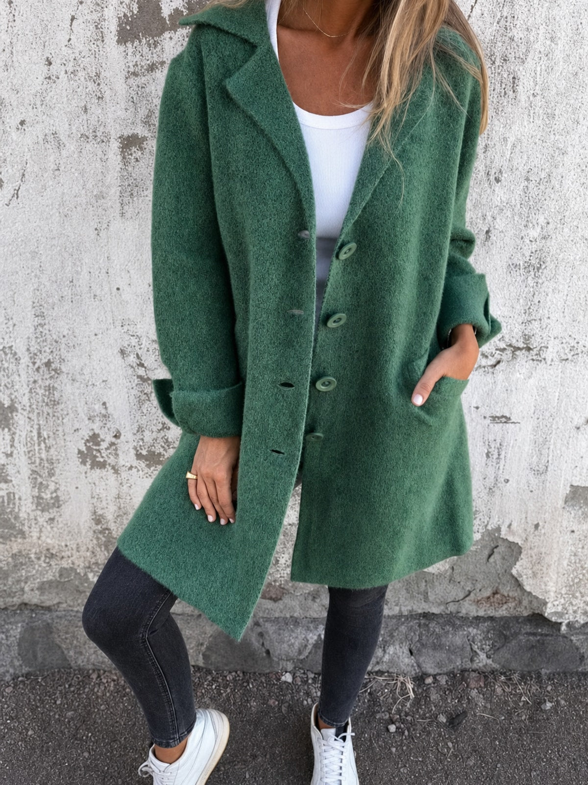 Elegant Tailored Lapel Collar Button Front Coat - 7