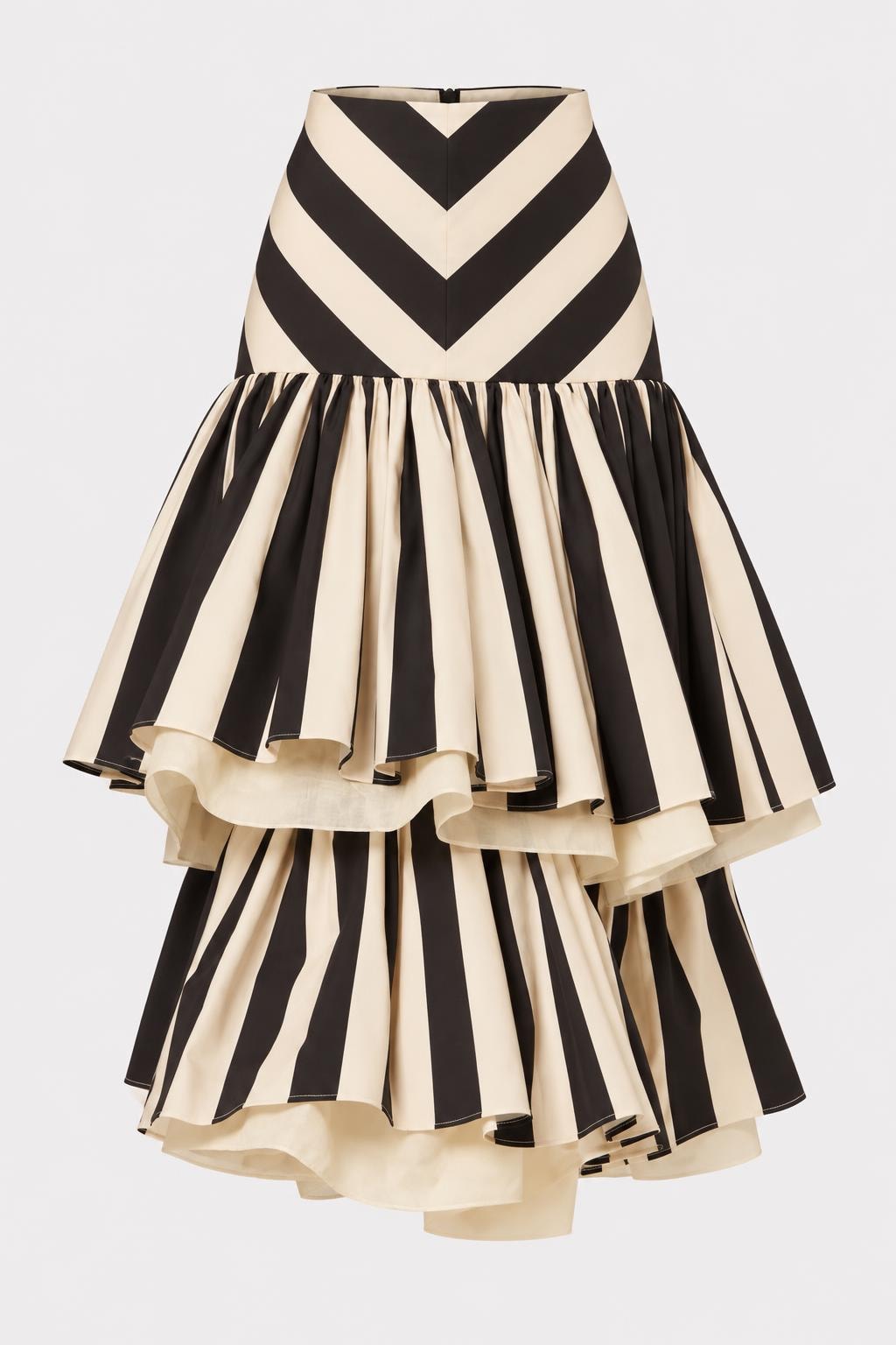 Tiered Ruffle Midi Skirt With Chevron Stripe - 1