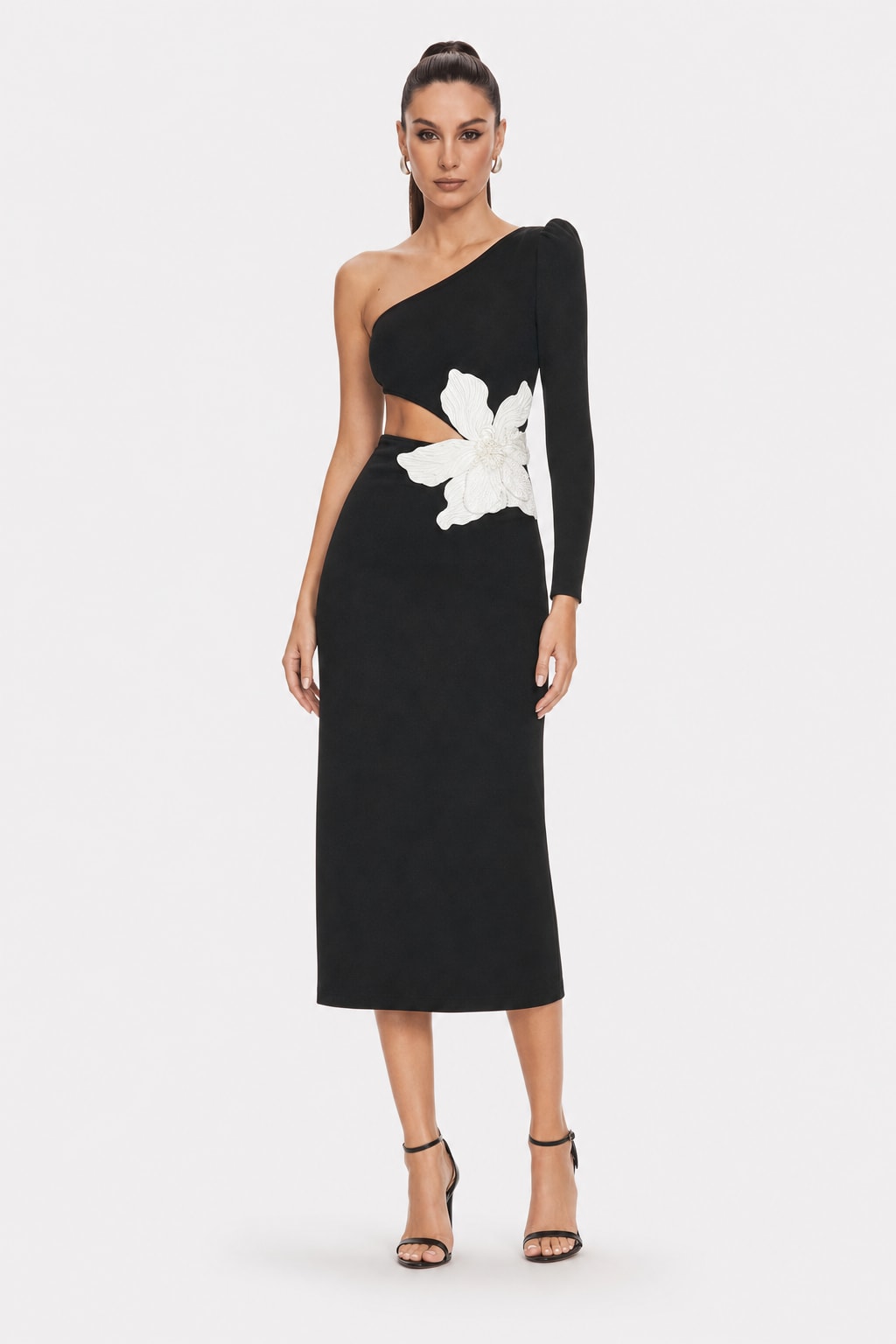 Fitted Midi Dress with One-Shoulder Sleeveless Cut - 5