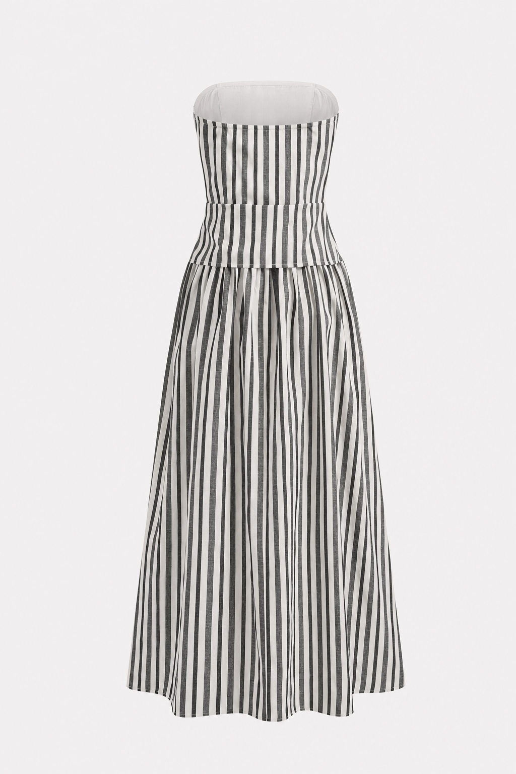 Striped Cotton Linen Strapless Maxi Dress - view 5
