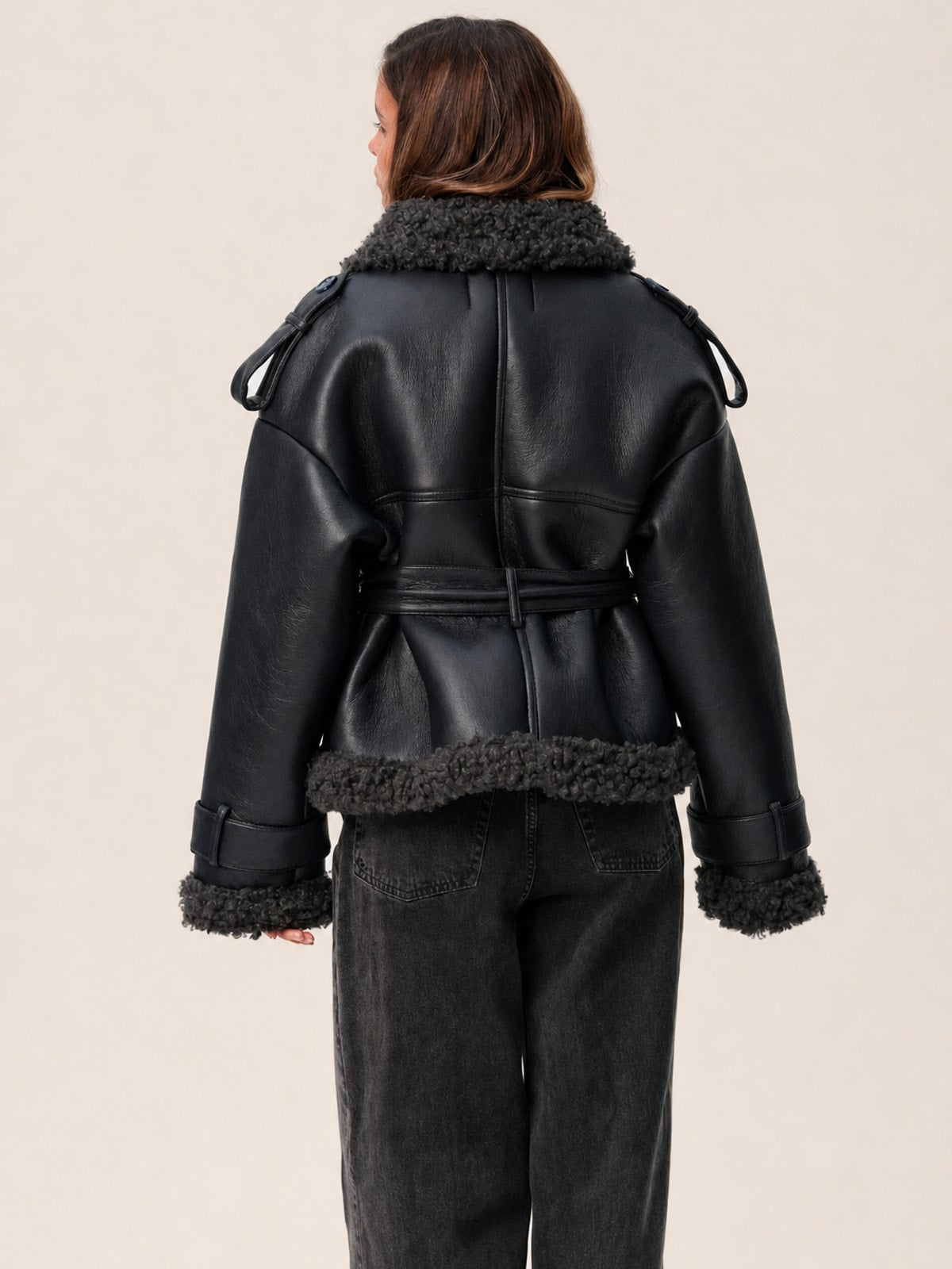 Cozy Shearling Coat with Adjustable Belt - 4