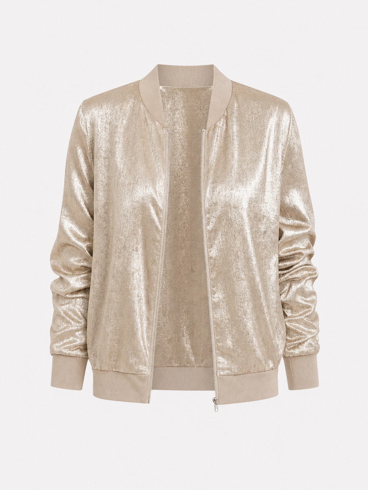 Effortless Fluid Cropped Bomber Jacket with High Funnel Neck - 1