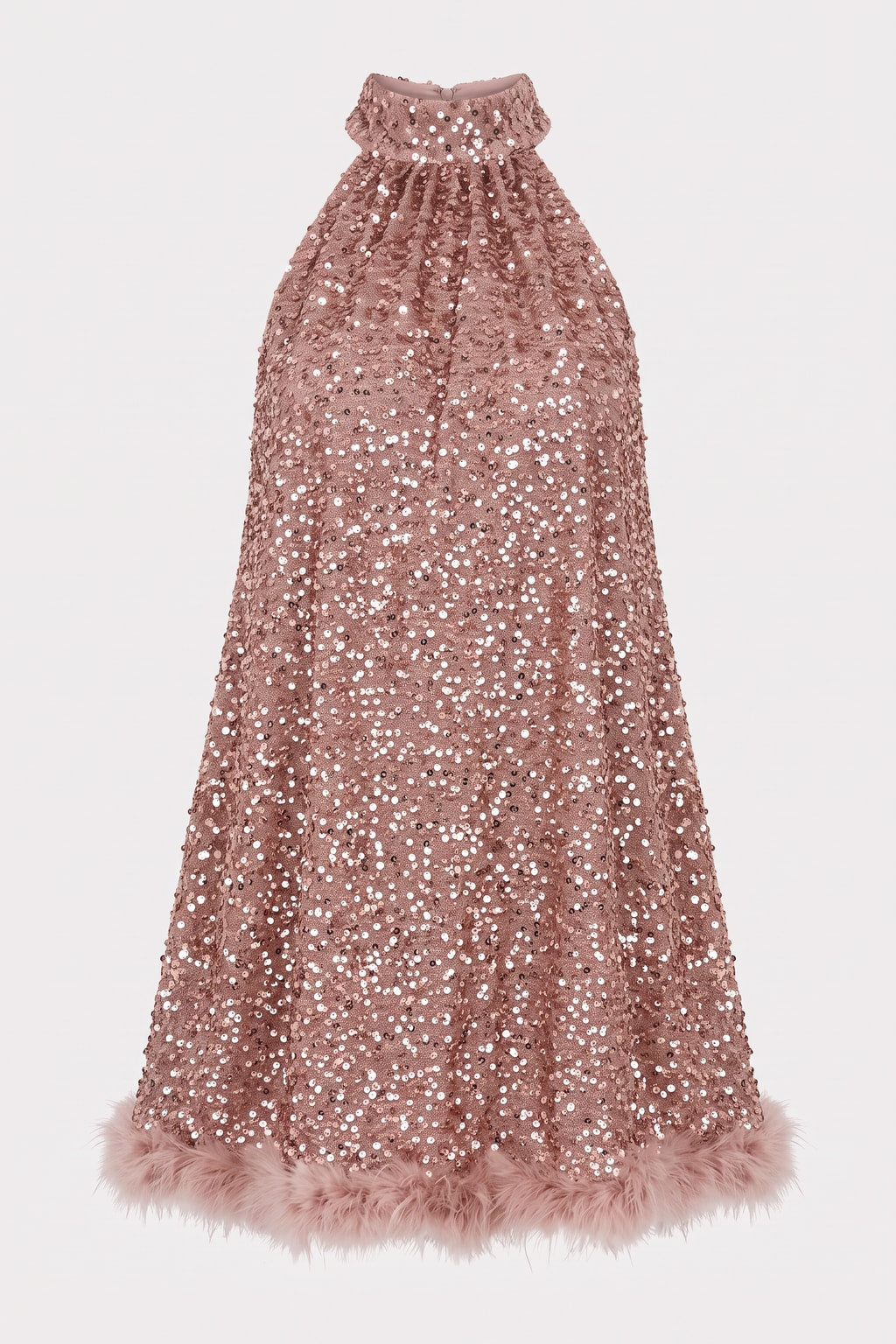 Sequin Mini Dress With Halter Feather Trim - 2